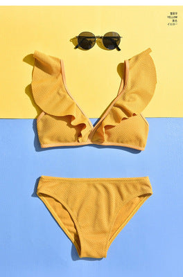 Two Piece Swimsuit | Yellow Ruffle Top | Yellow Bottom